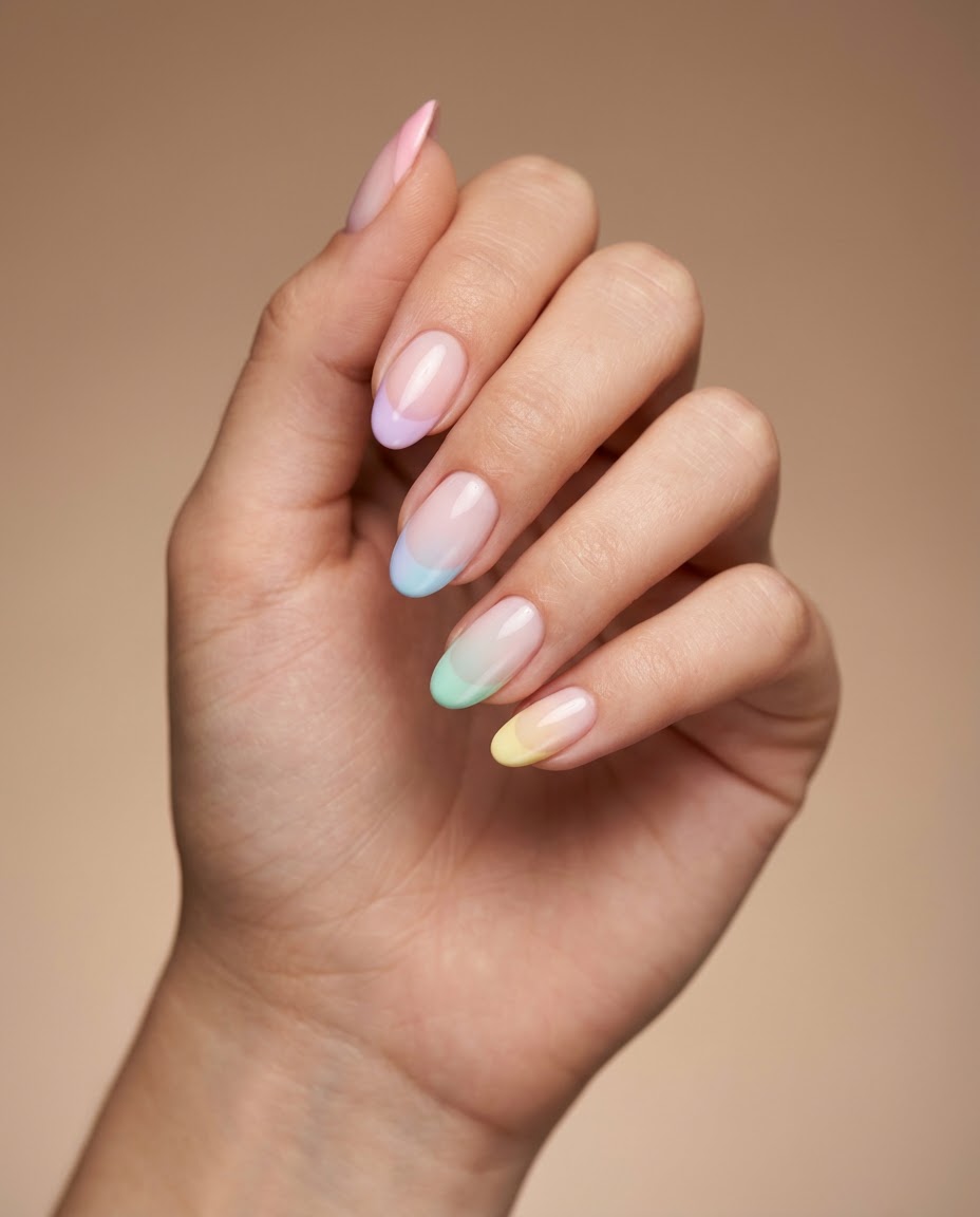 1. Pastel Rainbow Ombre Tips