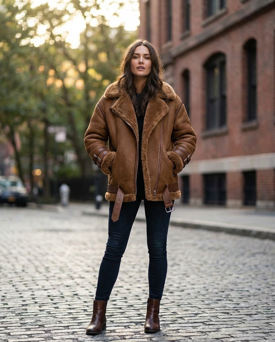 16. Cozy Shearling Jacket & Skinny Jeans