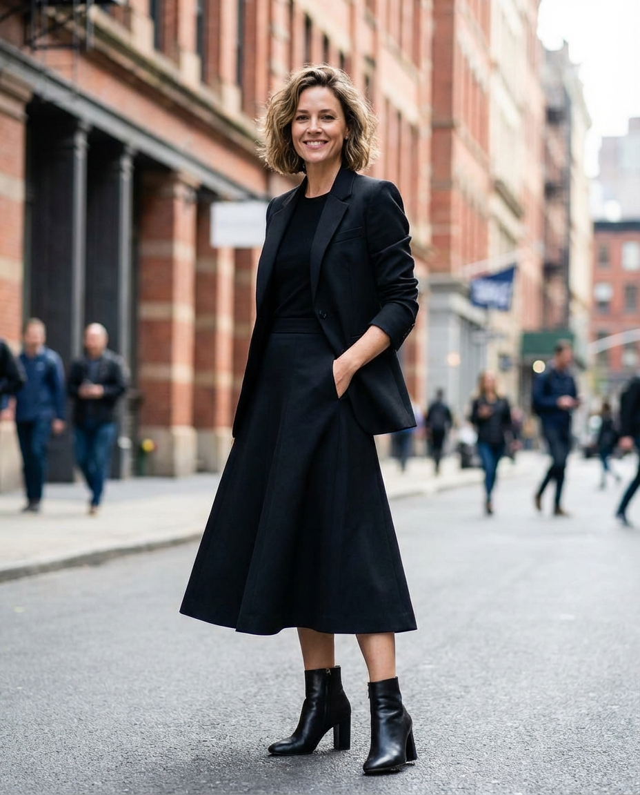 2. Classic Black A-Line Midi