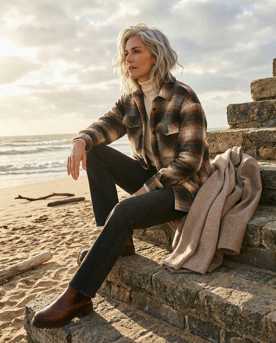 Off-Shoulder Sweater Over a Collared Shirt