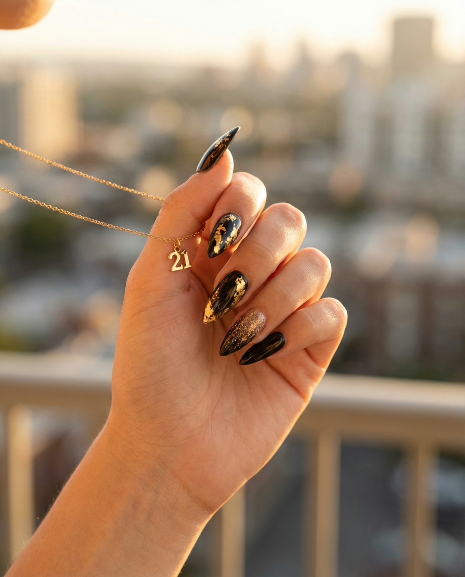 Red Glitter Fade Almond Nails