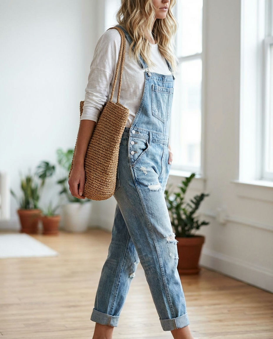 Sleek Black Denim Overalls with a Crop Top