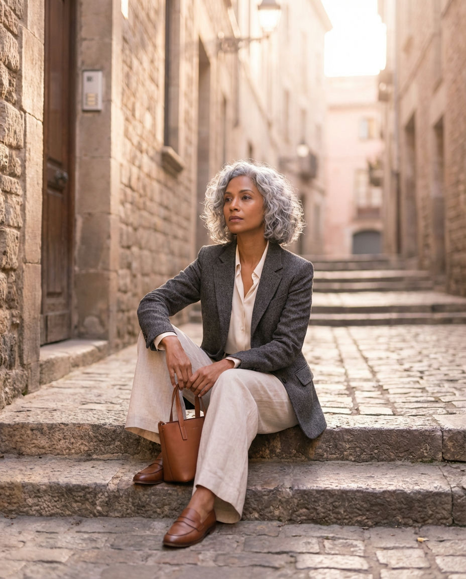Wide-Leg Trousers and Knit Sweater