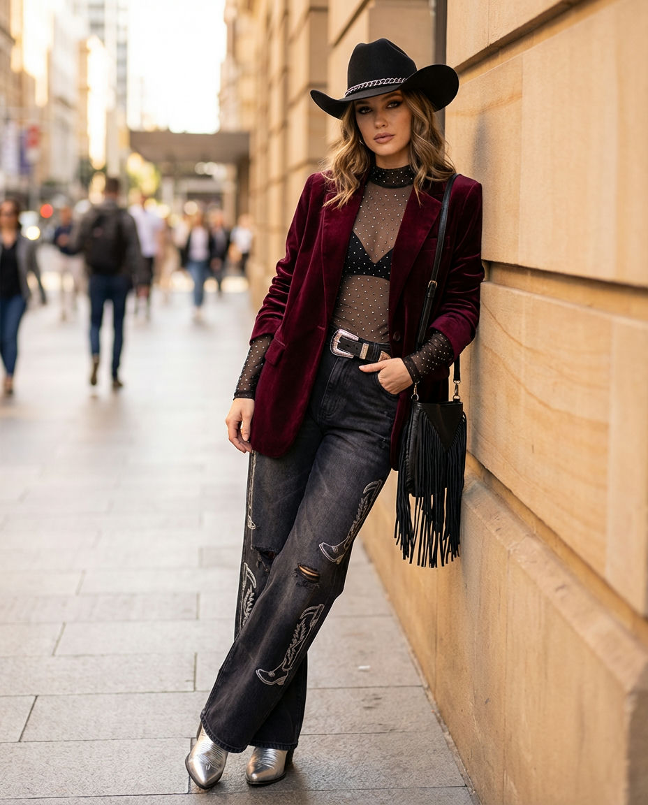 Distressed Denim & Embellished Boots