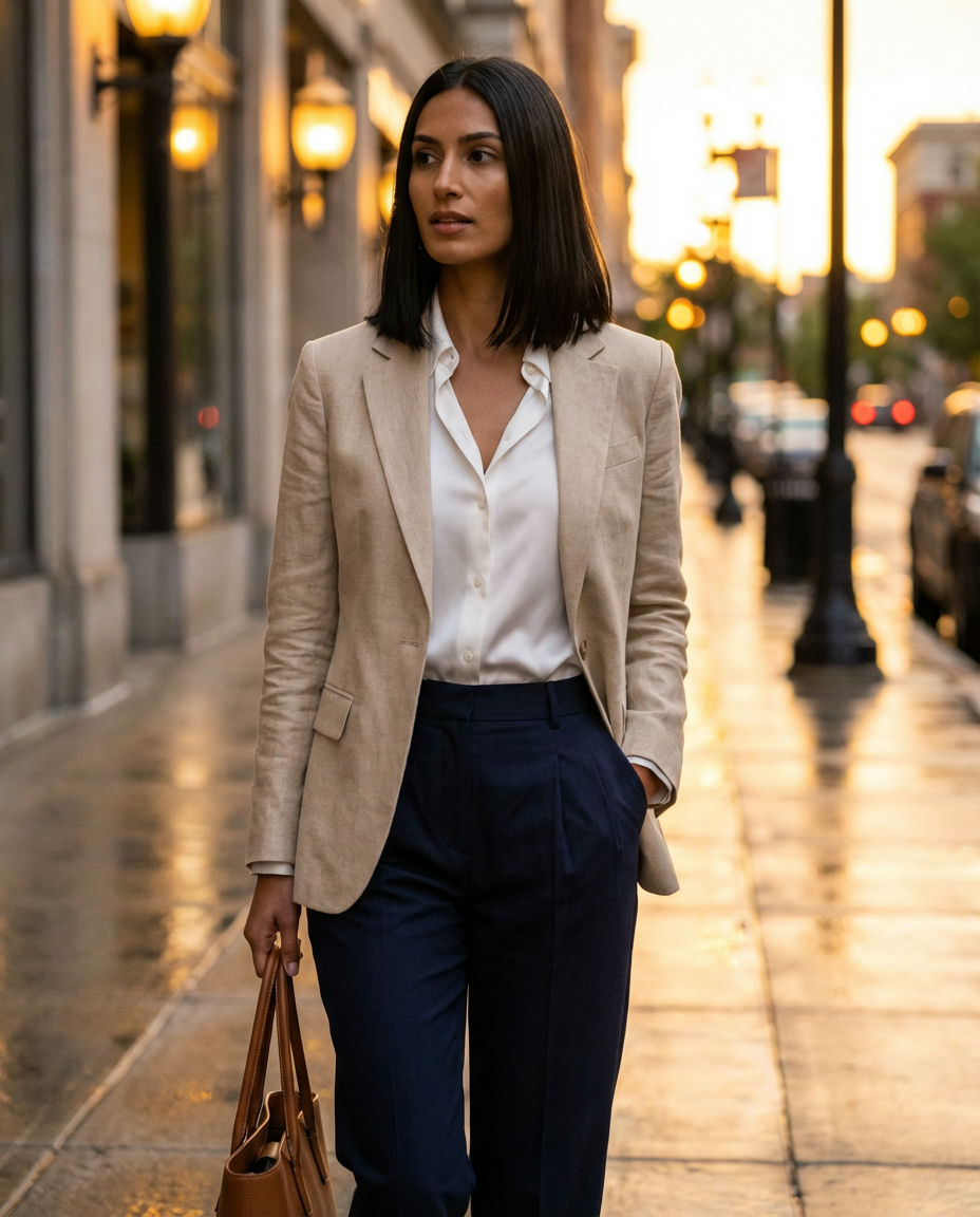 Relaxed Blazer with Dark Wash Denim