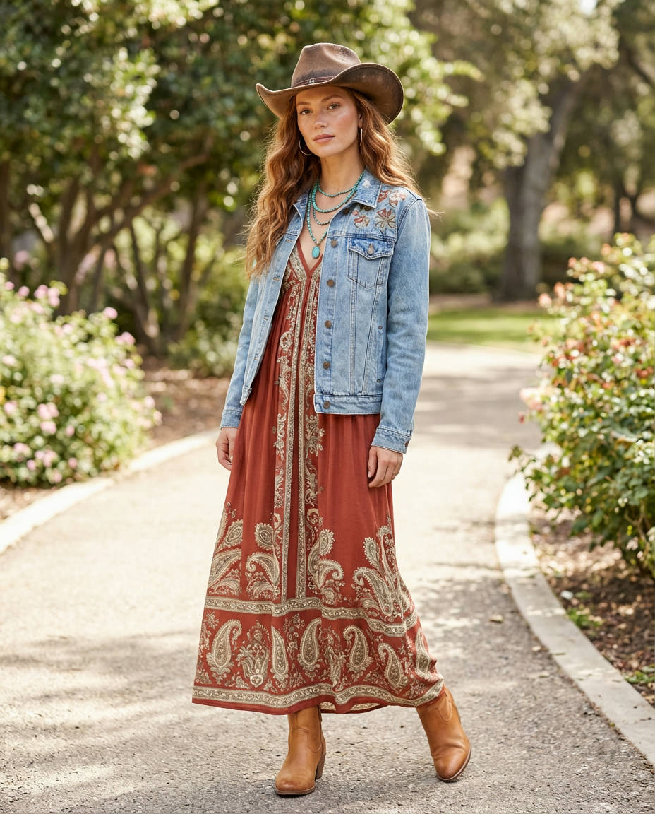 Western Cardigan & Bootcut Jeans