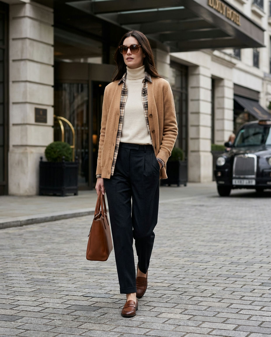 Belted Cardigan Over Pencil Skirt