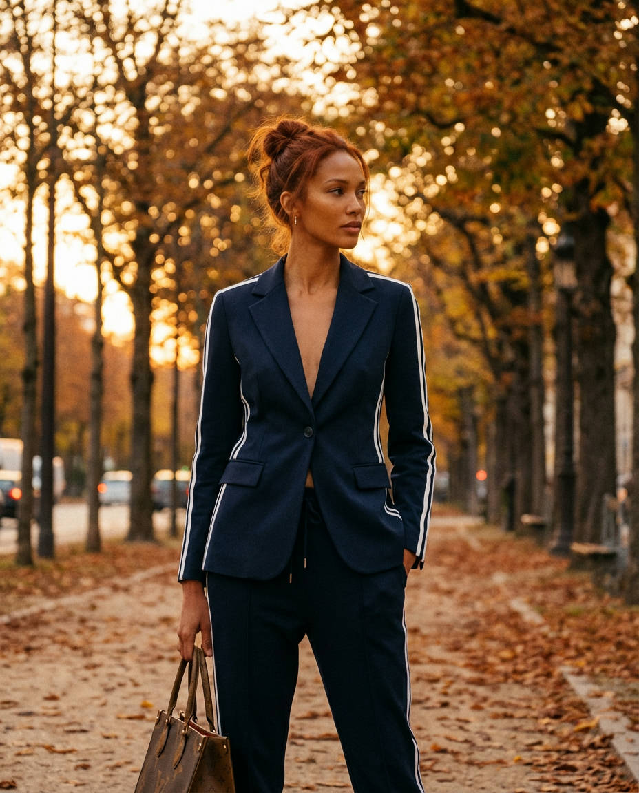 Blazer with Contrasting Fabric Trousers