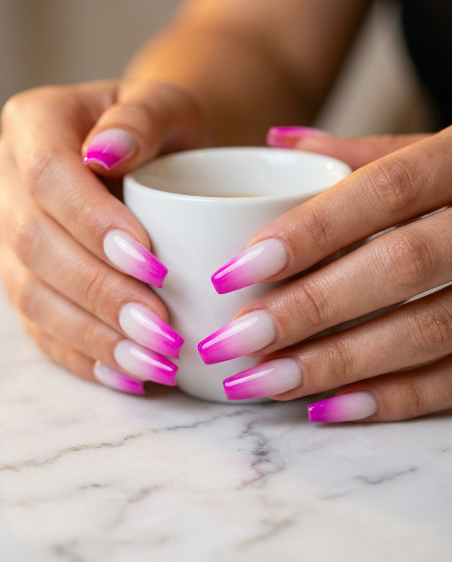 Hot Pink Coffin Nails with Gold Accents