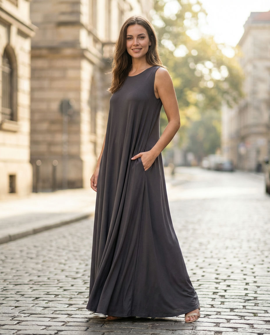 Relaxed Ribbed Knit Maxi Dress