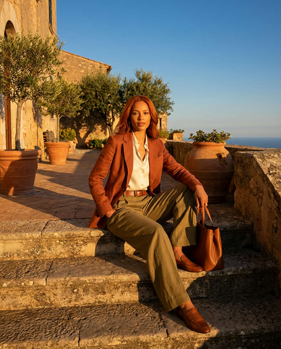 Autumnal Blazer with Leather Trousers
