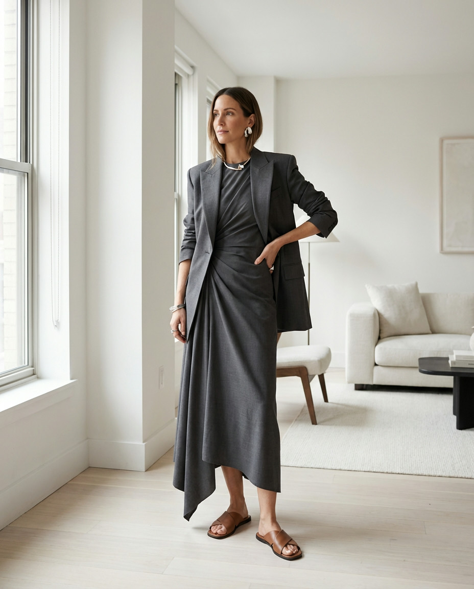 Structured Denim Maxi Dress