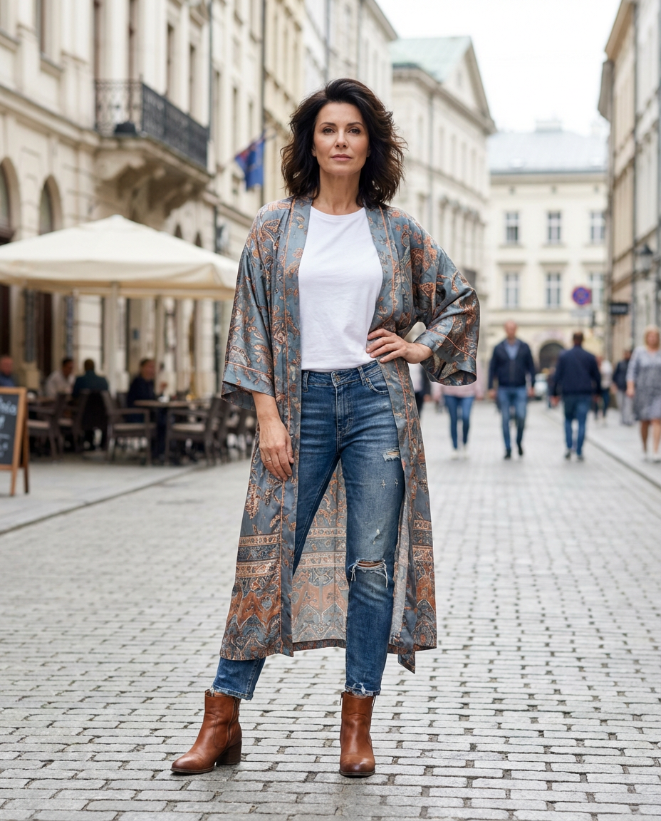 22. Flowy Kimono Over Jeans & Tee