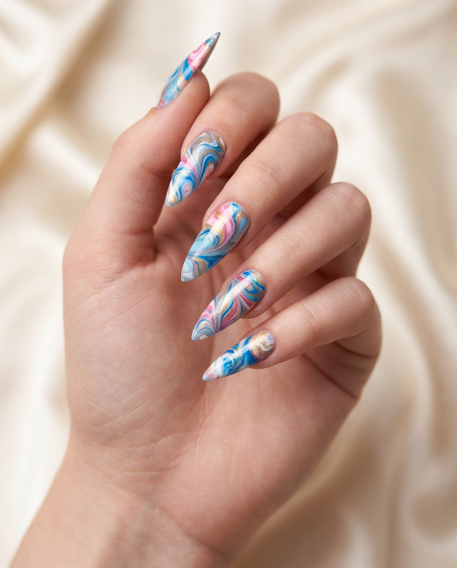 25. Water Marble Stiletto Wonders