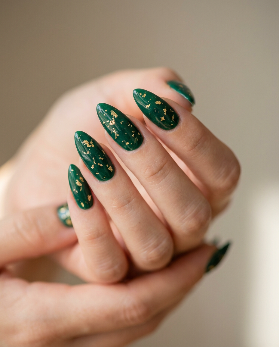 7. Deep Emerald Stiletto with Gold Flakes