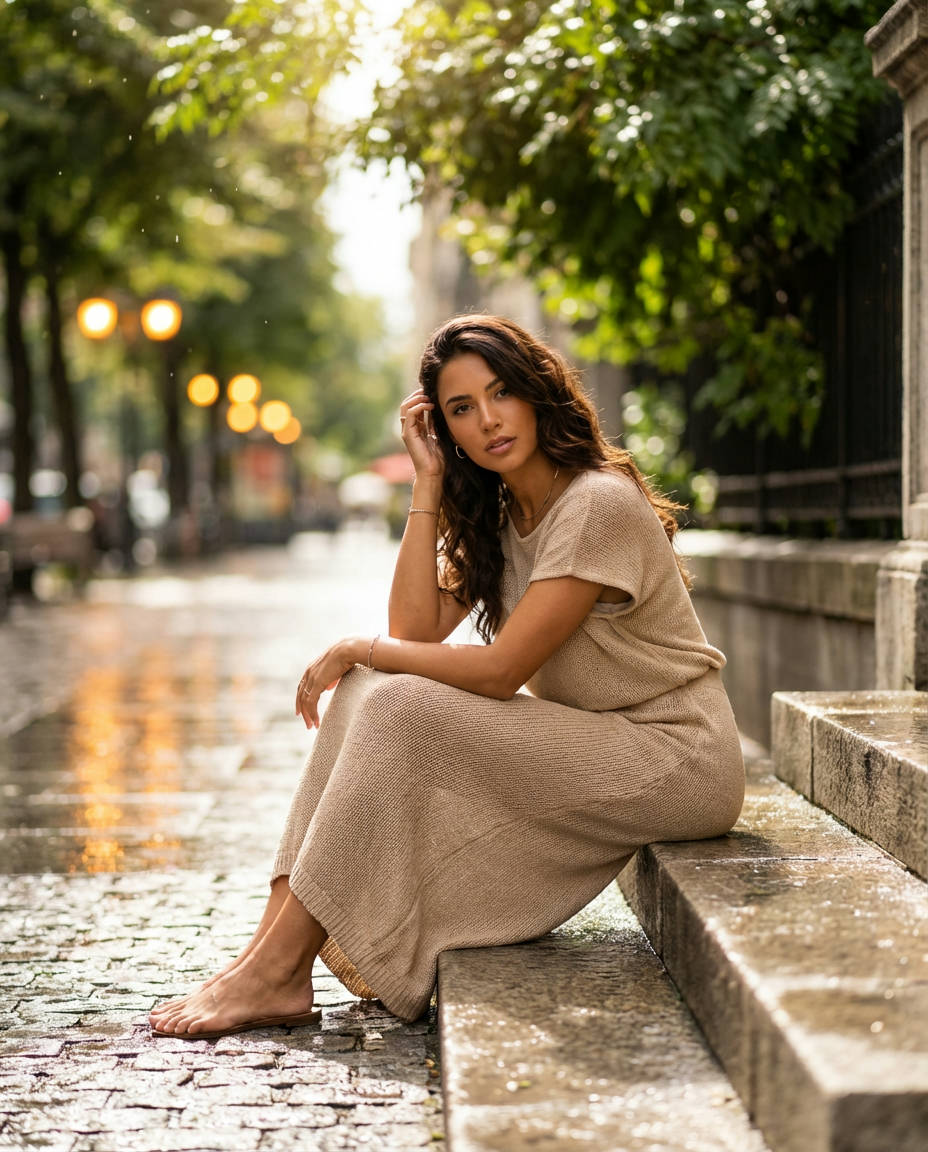 Grey Ribbed Maxi Skirt with a Vest