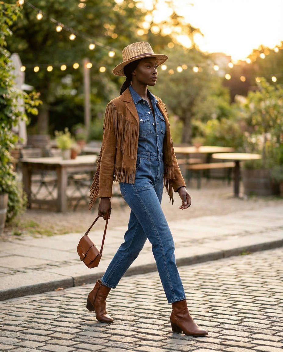 Suede Fringe Jacket & Black Denim