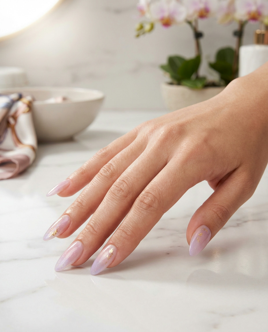 Iridescent French Acrylic Ballerina Nail Sparkle