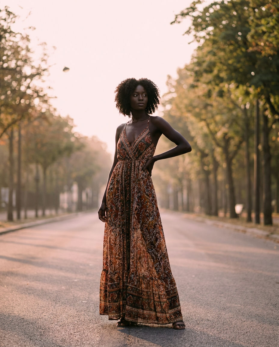 Pleated D Maxi Skirt & Halter Blouse