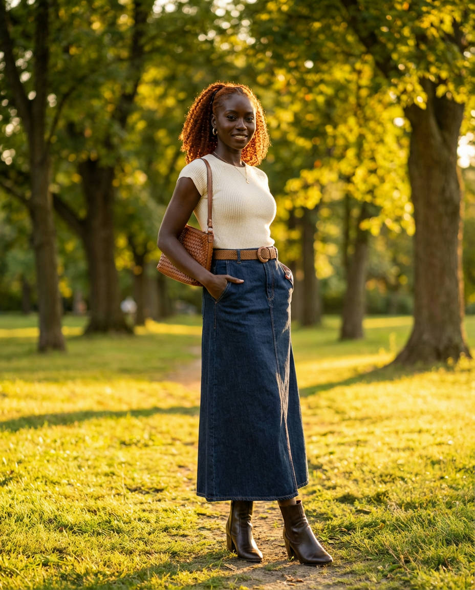 Polka Dot Long Skirt with a Blazer