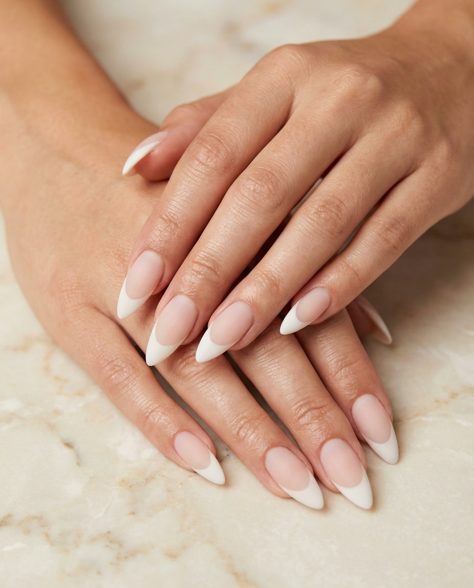 Matte French Acrylic Stiletto Nails Sophistication