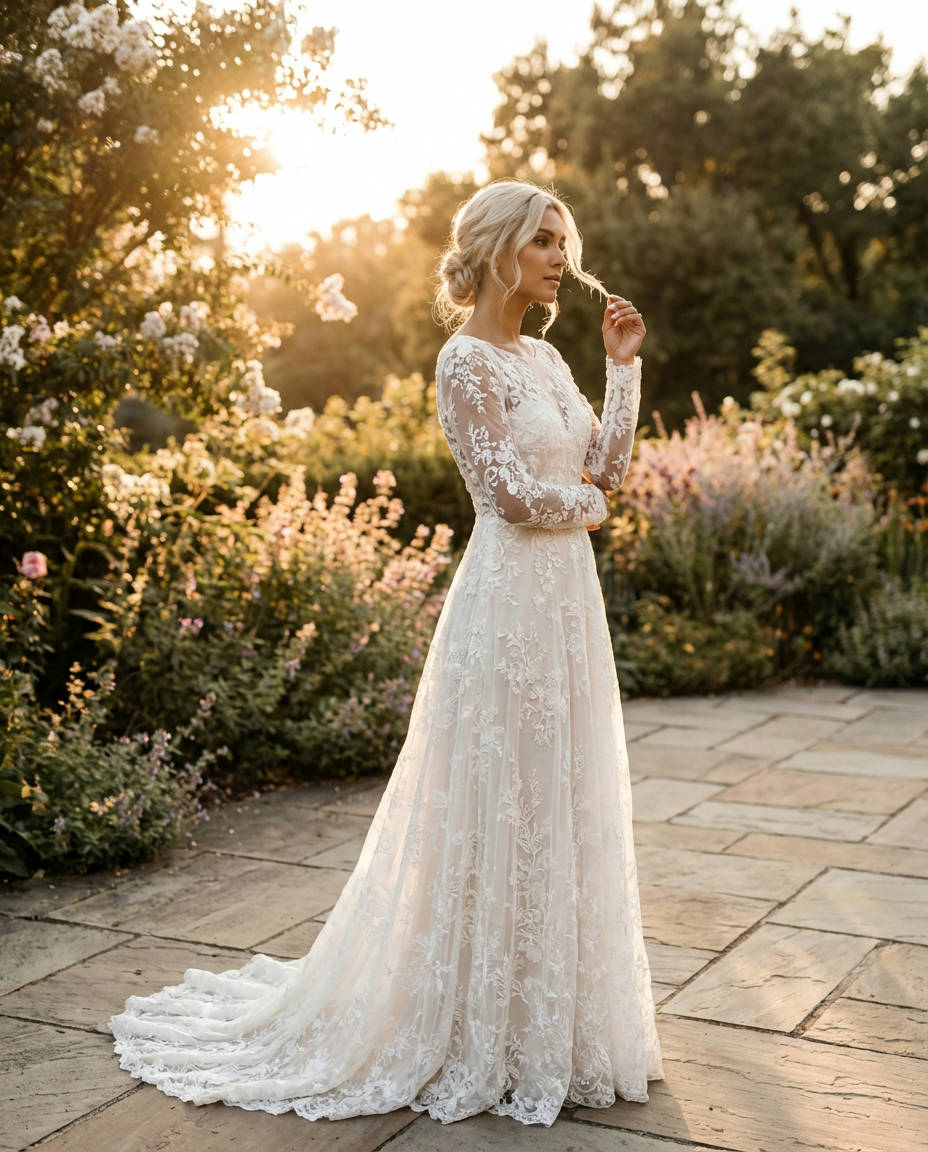 Embroidered Lace Formal Gowns for Weddings