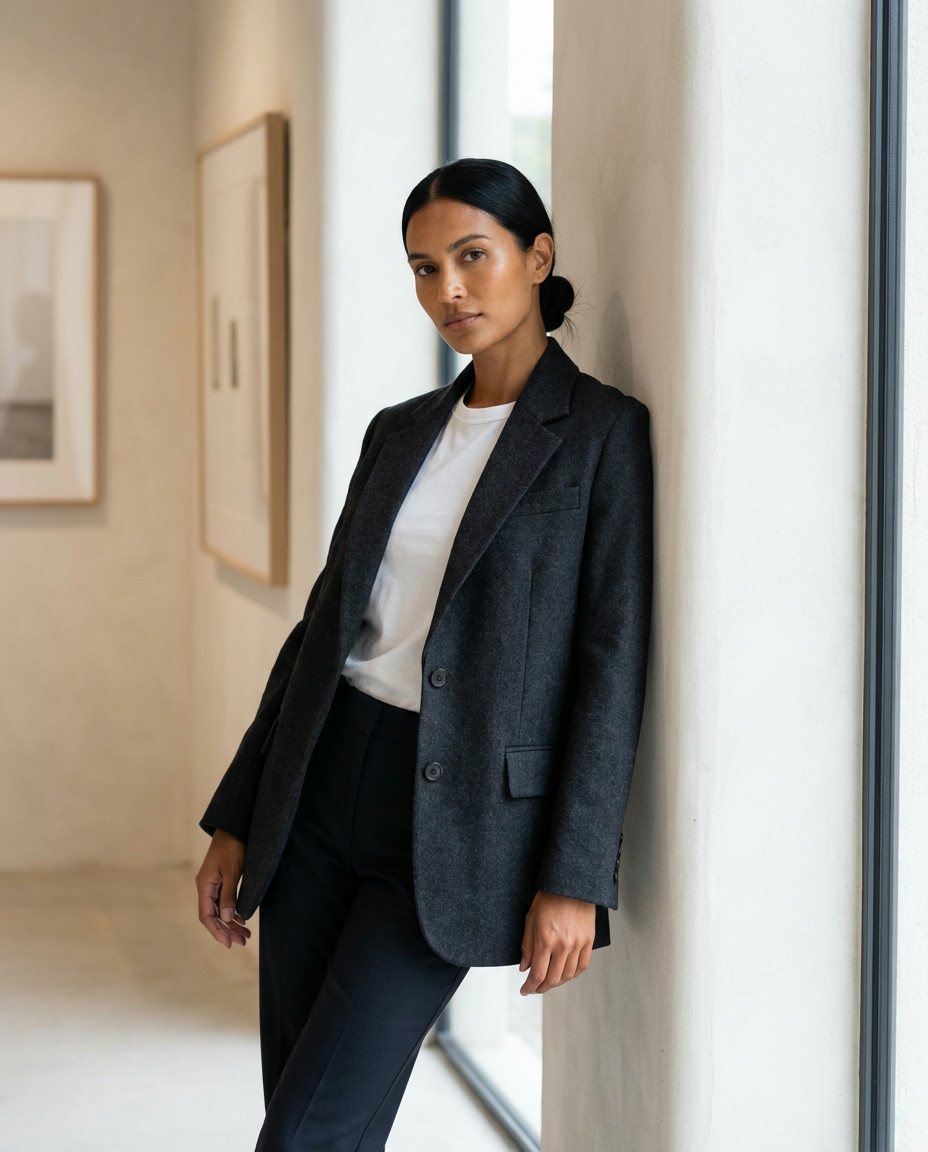 Tartan Blazer with Leather Leggings