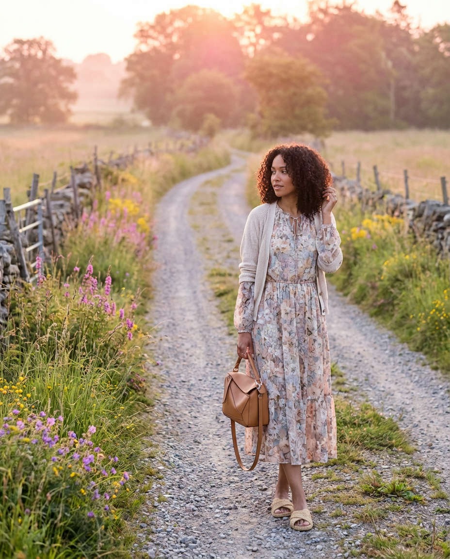 Printed Kaftan over White Trousers