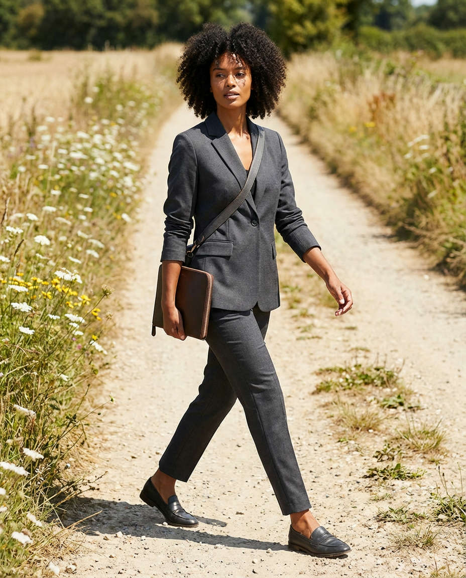 Scarf-Print Blazer with Solid Trousers
