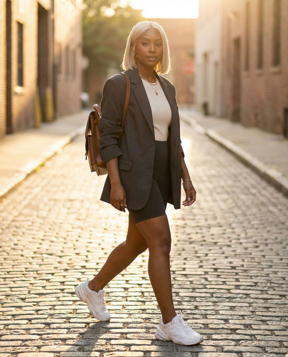 Striped Button-Up Dress with Canvas Sneakers