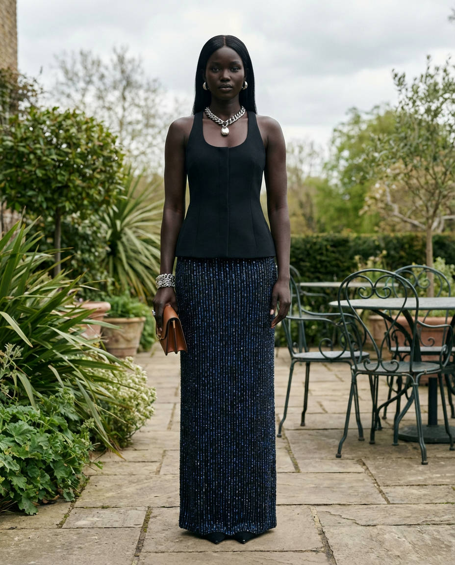 Patchwork Denim Long Skirt