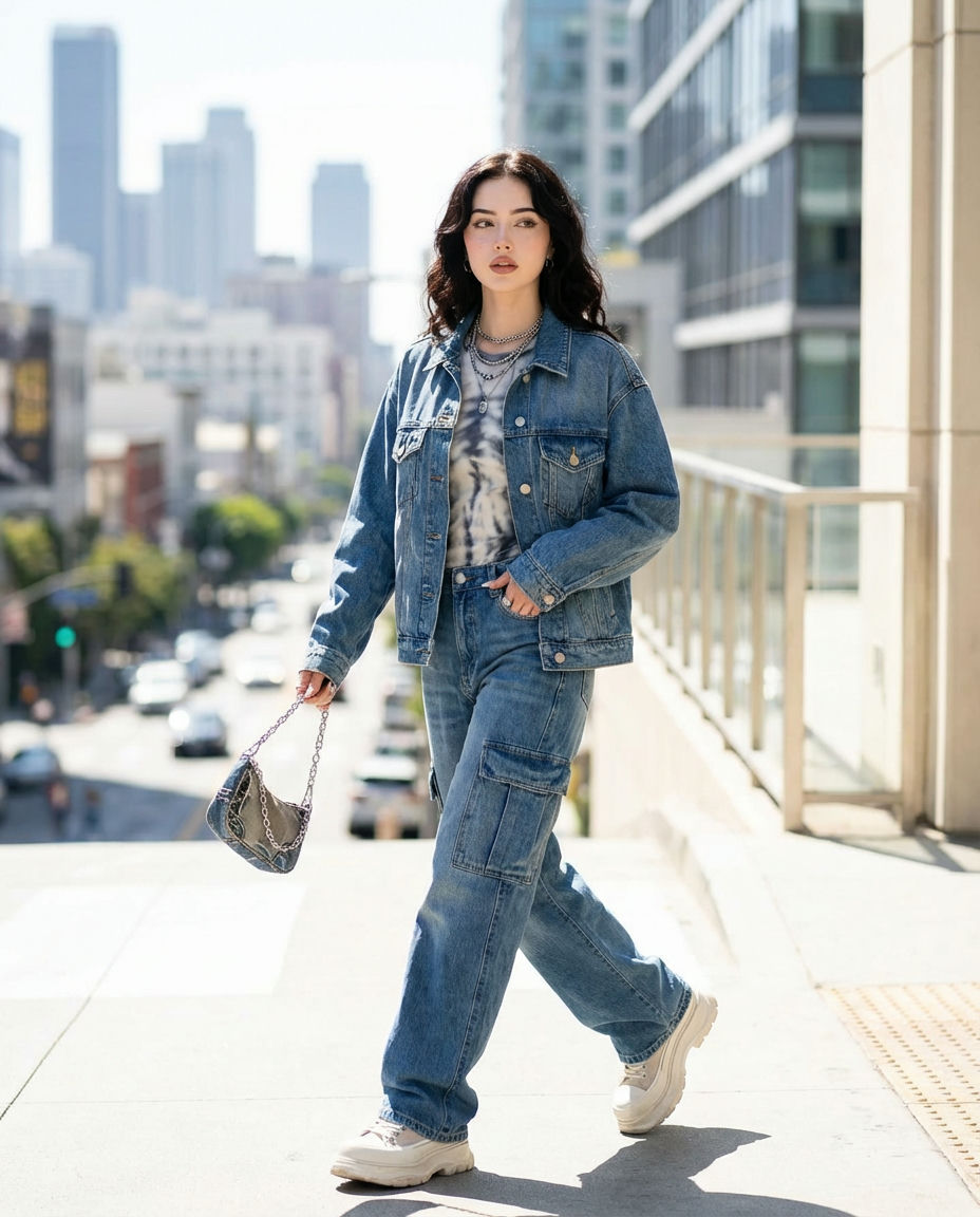 Romantic Ruffled Blouse & Jeans