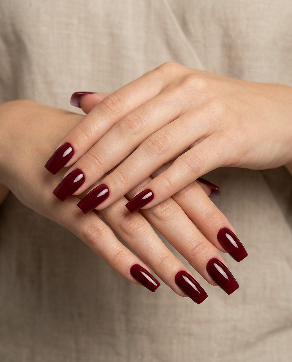 Warm Burgundy Square Nails Autumnal Charm