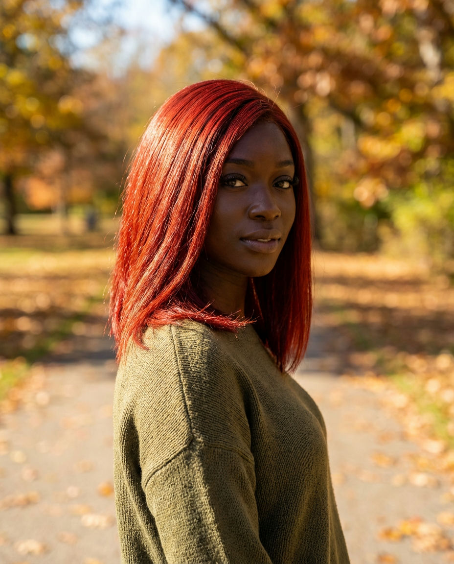 Dynamic Red Wavy Bob